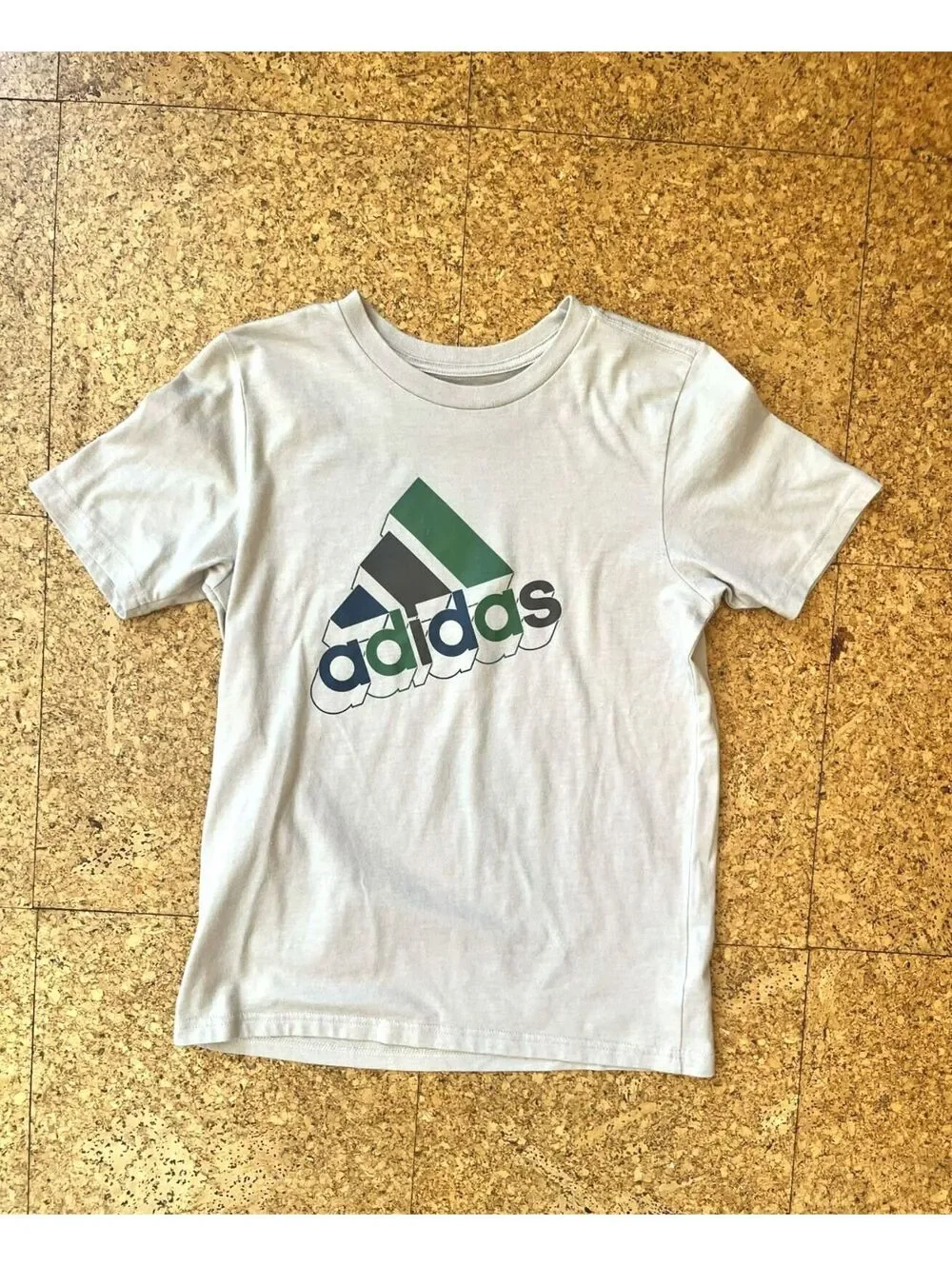 Adidas Fill T-Shirt Gray with Green and Black Logo Youth Medium Unique